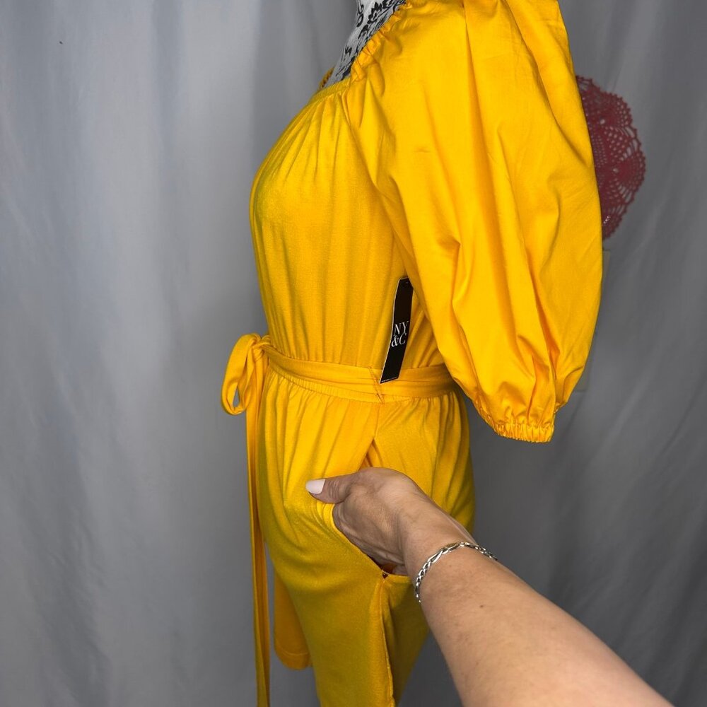 NWR NY & Co. Yellow Belted Square-Neck Poplin Short Romper Size S - Picture 8 of 12